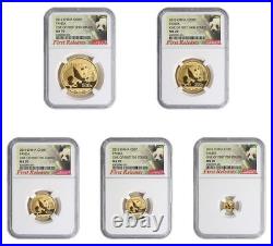 RARE 2016 China 5-Coin Gold Panda Set 1.9 oz NGC MS70 FR