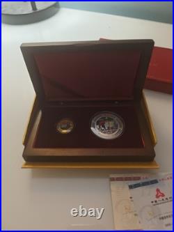 RARE 60th Anniversary HONG KONG 100 Yuan Gold 10 Yuan Silver Coin Set WITH COA
