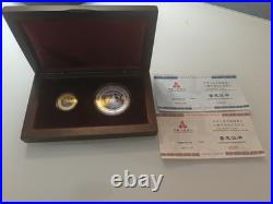 RARE 60th Anniversary HONG KONG 100 Yuan Gold 10 Yuan Silver Coin Set WITH COA