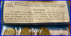Rare! 1980 People's Bank of China Mint Set of 7 Great Wall Coins Blue Wallet