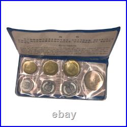 Rare! 1980 People's Bank of China Mint Set of 7 Great Wall Coins Blue Wallet 4