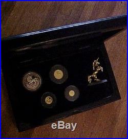 Rare 1994 China 4pc Legend of the Unicorn Gold, Silver Coin Set PROOF withBox & COA