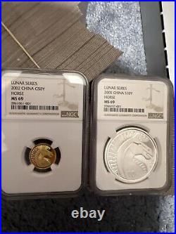 Rare 2002 China 50YUAN Lunar Series Horse Gold Coin 1/10oz And Silver 1 Oz Set