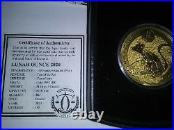 Rwanda 2020 lunar gold rat coin set, gold BU. Silver proof, and silver BU