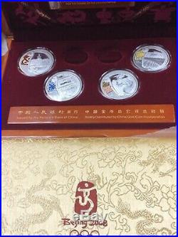 SET of 4 2008 China Beijing Olympic SILVER COINS in ORIGINAL BOX