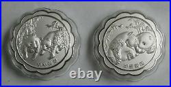 SILVER PANDA 25 GRAMS COMMEMORATIVE SCALLOPED FLOWER TWO COIN SET With COA