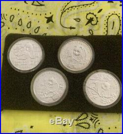 Save the Pandas 4-piece. 999 Fine Silver Coin Set 1989-1992 China 10 Yuan Coins