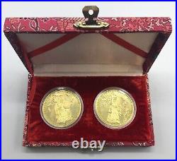 Set Of 2 1980 Brass Republic Of China God Of Longevity Male & Female Coins /b