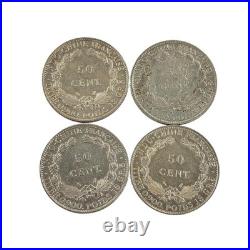 Set of 4 1936 French Indo-China 50-Cent 13.5 Gram 90% Silver Coin Set