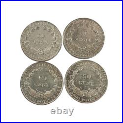 Set of 4 1936 French Indo-China 50-Cent 13.5 Gram 90% Silver Coin Set