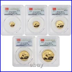 Set of 5 2014 China Gold Pandas PCGS MS70 First Strike Panda Chinese Bullion