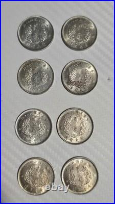Set of Eight 1929 Kwangtung Guangdong Province 20 Cents 2 Jiao 100% Silver