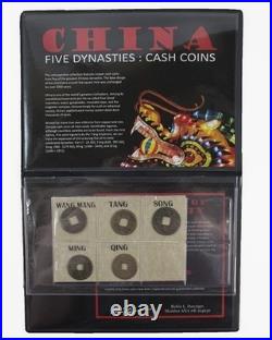 Set of Five Cash Coins Bronze China Collection Dynasties Historical Significance