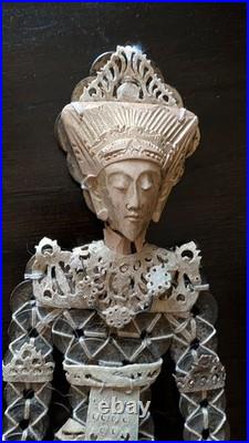 Set of Two Antique Handmade Chinese Coin Prosperity Dolls Couple 14.5