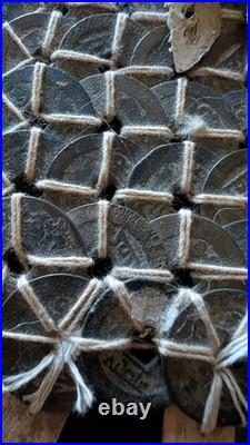 Set of Two Antique Handmade Chinese Coin Prosperity Dolls Couple 14.5