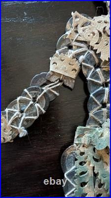 Set of Two Antique Handmade Chinese Coin Prosperity Dolls Couple 14.5