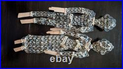 Set of Two Antique Handmade Chinese Coin Prosperity Dolls Couple 14.5