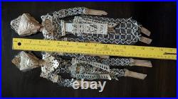 Set of Two Antique Handmade Chinese Coin Prosperity Dolls Couple 14.5