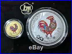Shanghai Mint 2017 China medal lunar Rooster 1.5g gold 15g silver set China coin