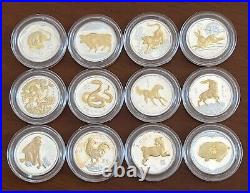 Shanghai MintA set of 12 Chinese lunar silver medals 18mm Proof China coin