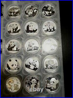 Silver Panda Set of 15 Coins In Pad Year 2007-2021 Lot 15 (15 oz)