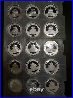 Silver Panda Set of 15 Coins In Pad Year 2007-2021 Lot 15 (15 oz)