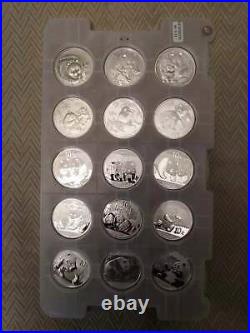 Silver Panda Set of 15 Coins Year 2003-2017 in Origin Capsules in the Pad