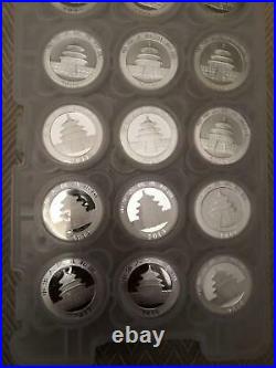 Silver Panda Set of 15 Coins Year 2003-2017 in Origin Capsules in the Pad