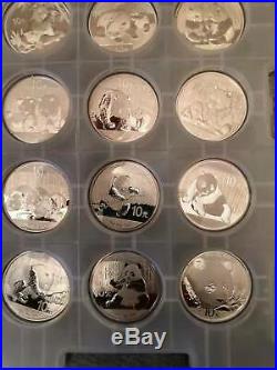 Silver Panda Set of 15 Coins Year 2004-2018 in Origin Capsules in the Pad