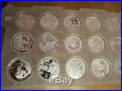 Silver Panda Set of 15 Coins Year 2004-2018 in Origin Capsules in the Pad