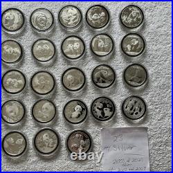 Silver Panda Set of 23 Coins Year 2002-2025 +bonus silver Plated 18 Coins
