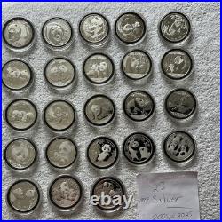 Silver Panda Set of 23 Coins Year 2002-2025 +bonus silver Plated 18 Coins