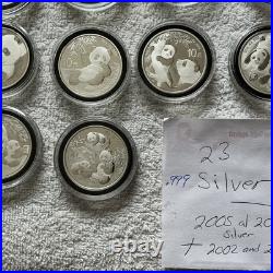 Silver Panda Set of 23 Coins Year 2002-2025 +bonus silver Plated 18 Coins