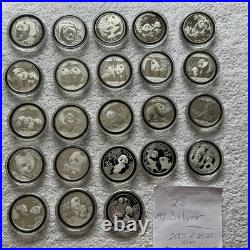 Silver Panda Set of 23 Coins Year 2002-2025 +bonus silver Plated 18 Coins