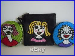Super Rare! Stunning Set Of 3 Elissa Bloom Beads Sequins Arts Coin Purses, Bags
