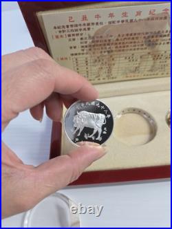 Taiwan China 1998 Year of The Ox 100 Dollars 1oz Silver Coin, Set of 3 coins