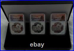 Three Coin Set of NGC Certified MS70 Perfect 2019 Panda's from all 3 Chinese