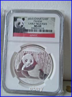 Two Coin Set Ms 70/ms 69 2015 China $10y Ngc Panda Early Releases Panda Redlabel
