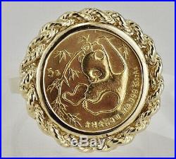 Vintage 1985 China 5 Yuan 1/20 oz. Fine. 999 Gold Ring 14K Yellow Gold Setting