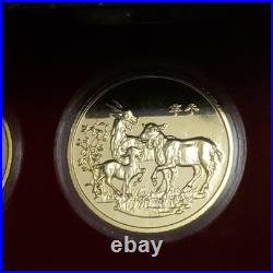 Vintage Asian Zodiac Coin Collection Gold Tone Medallions Complete Set with Box