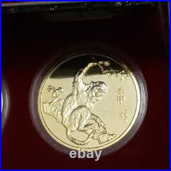 Vintage Asian Zodiac Coin Collection Gold Tone Medallions Complete Set with Box