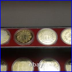 Vintage Asian Zodiac Coin Collection Gold Tone Medallions Complete Set with Box