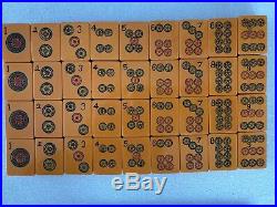 Vintage Chinese Bakelite Mah Jong set 152 tiles, 5 racks, case, coins, bettor