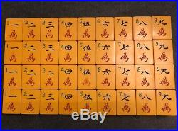 Vintage Chinese Bakelite Mah Jong set 160 tiles, 5 racks, new case, metal coins