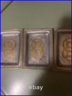 Vintage Chinese Hong Kong Pewter Brass Dish Coin Tray Metal China RARE SET OF 3