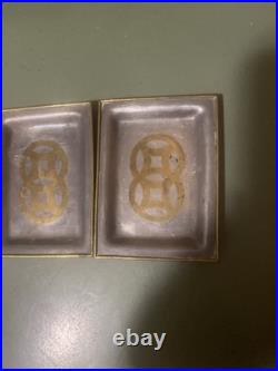 Vintage Chinese Hong Kong Pewter Brass Dish Coin Tray Metal China RARE SET OF 3