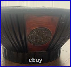 Vintage Pair of Chinese Wooden Bowls Brown/Black Coin Motif Antique Decorative