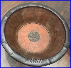 Vintage Pair of Chinese Wooden Bowls Brown/Black Coin Motif Antique Decorative