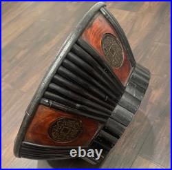 Vintage Pair of Chinese Wooden Bowls Brown/Black Coin Motif Antique Decorative