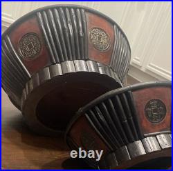Vintage Pair of Chinese Wooden Bowls Brown/Black Coin Motif Antique Decorative